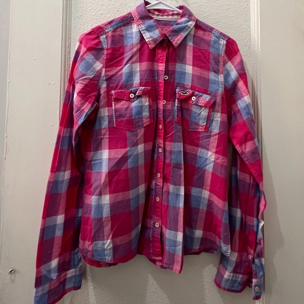Hollister Button-down Pink Flannel - Size Women's M - 100% Cotton